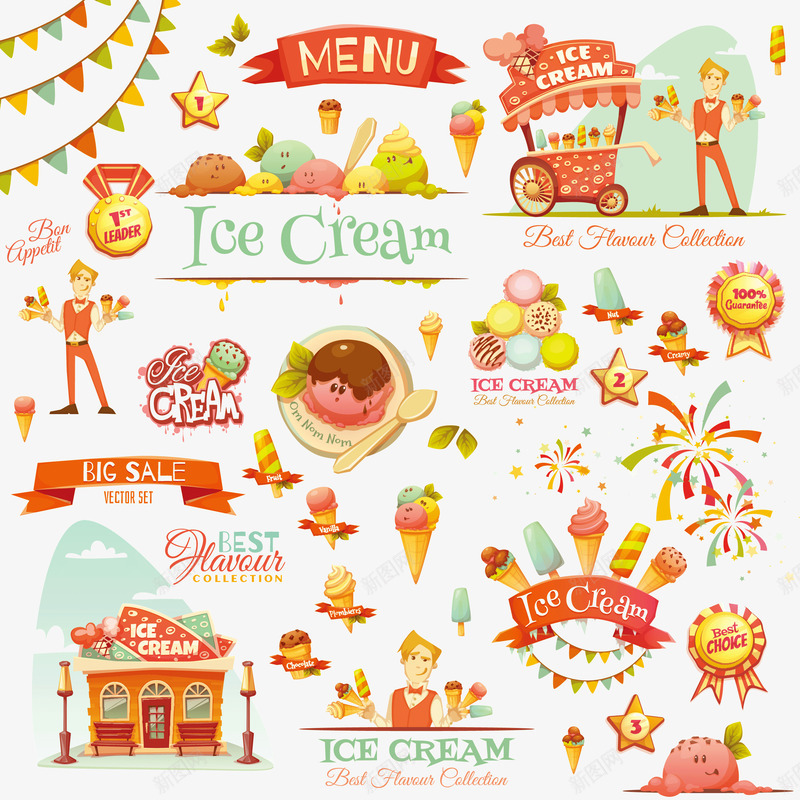 卡通冰淇淋销售矢量图eps免抠素材_88icon https://88icon.com 冰淇淋 卡通 平面 销售 矢量图