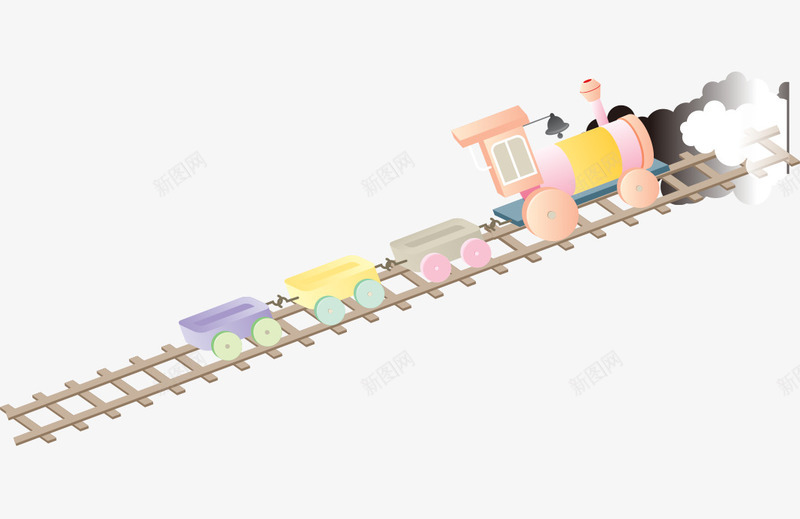 卡通手绘空中铁轨上的火车插画png免抠素材_88icon https://88icon.com 卡通的火车 平面火车 彩色的火车 手绘的铁轨 空中的火车