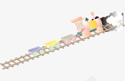 卡通手绘空中铁轨上的火车插画素材