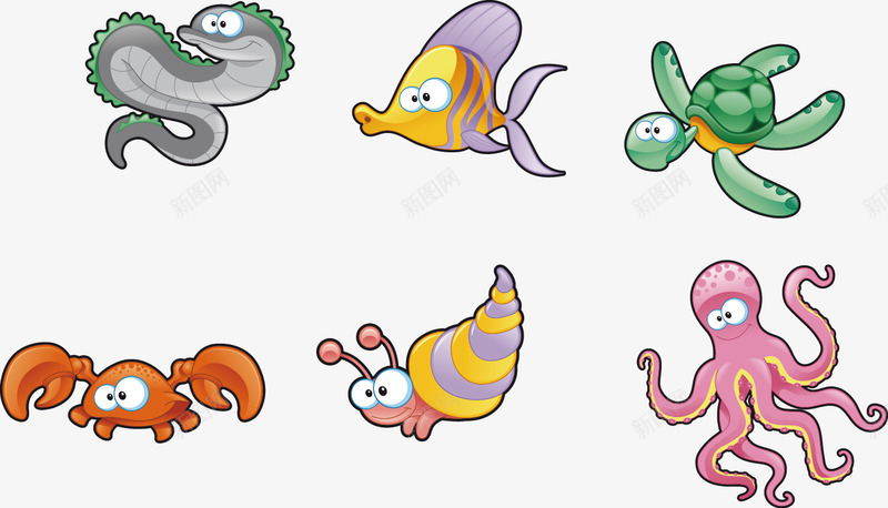 手绘卡通海洋动物png免抠素材_88icon https://88icon.com 卡通 手绘 海洋动物 海龟 章鱼 螃蟹