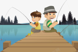 父亲带孩子钓鱼矢量图素材