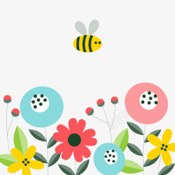 彩色花朵蜜蜂素材