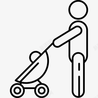 男人睡觉人与BabyStroller图标图标