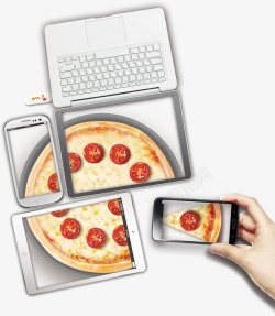 手机笔记本平板披萨创意画面素材