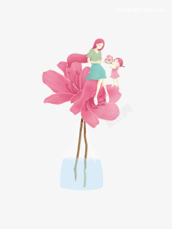 粉色清新唯美母亲节插画素材