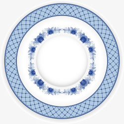 蓝色花边花纹青花瓷盘子矢量图素材