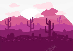 紫色沙漠绿植风景矢量图素材