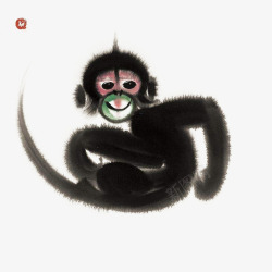 可爱的中国风水墨猴子插画素材