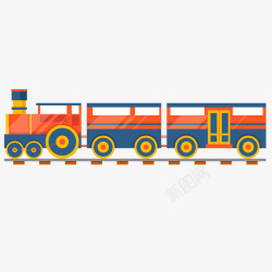 红黄色行驶中的老式火车矢量图素材