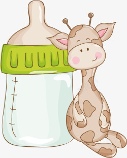 奶瓶长颈鹿卡通手绘矢量图素材