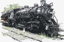 手绘蒸汽式老火车插图素材