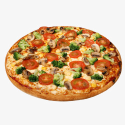 鍙跺瓙缇庡厓番茄香菇西蓝花味披萨高清图片