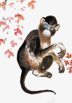 水墨猴子手绘黑色猴子高清图片