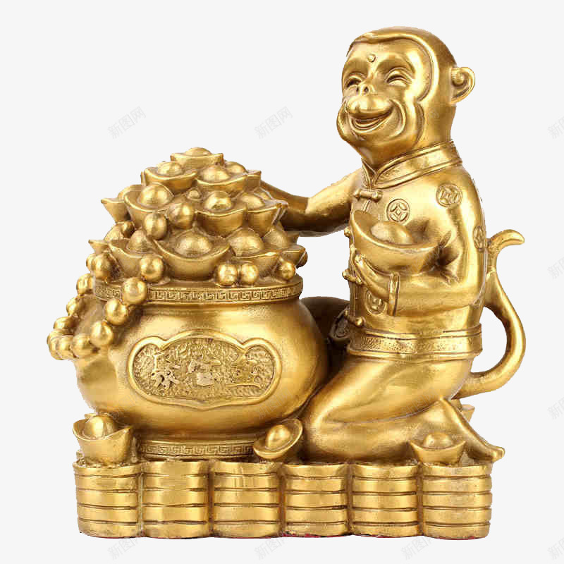 金银聚宝盆摆设png免抠素材_88icon https://88icon.com 产品实物 招财 摆设 猴子 聚宝盆 聚宝盆图 金色 铜