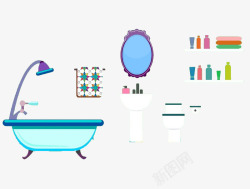 扁平化室内浴室插画素材