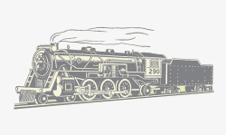 手绘复古行驶中的蒸汽火车素材
