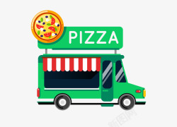 卡通手绘绿色披萨美食车素材