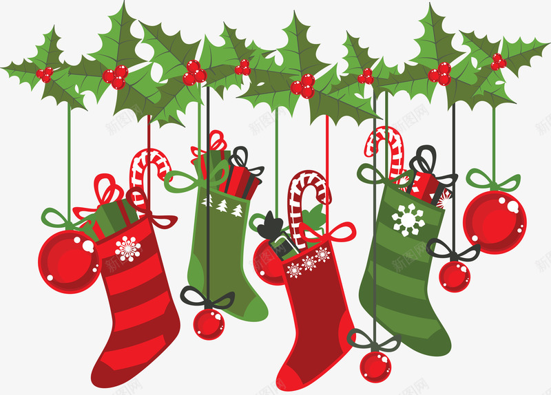 卡通圣诞袜子装饰元素png免抠素材_88icon https://88icon.com 元素 卡通 圣诞 袜子 装饰