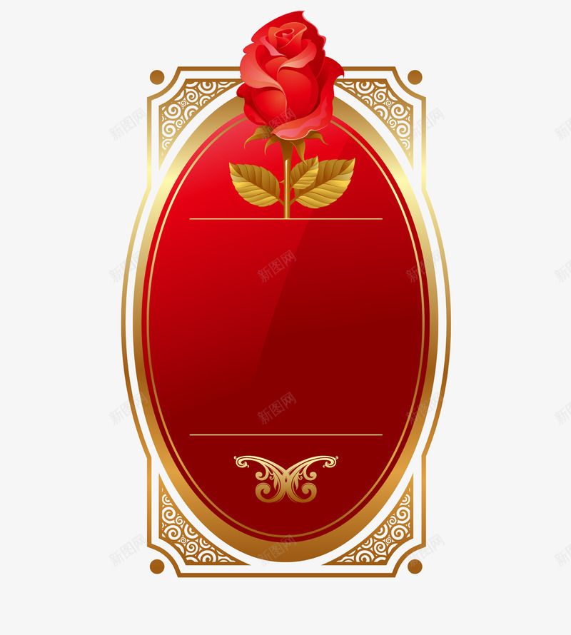 红色边框png免抠素材_88icon https://88icon.com 喜庆 矢量红色边框 红色玫瑰花 金色 镀金