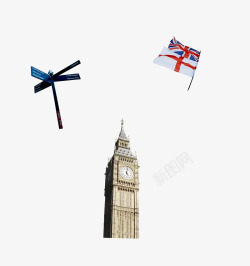 大本钟路标与英国国旗素材