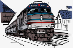 动画插图手绘复古铁皮火车素材