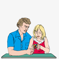 教女儿教女儿玩魔方的父亲矢量图高清图片