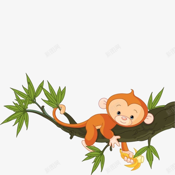 卡通树枝上的猴子png免抠素材_88icon https://88icon.com 卡通 树叶 树枝上 的猴子