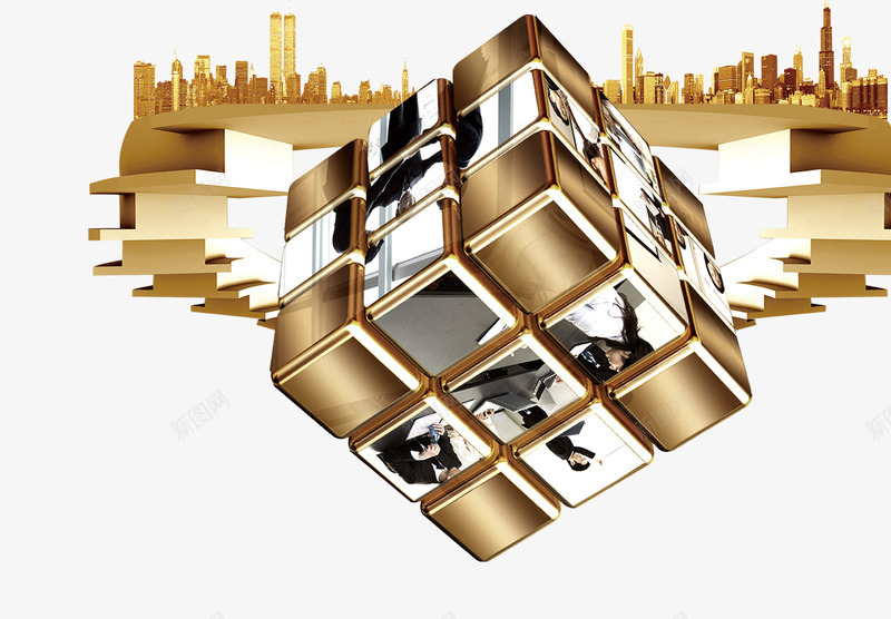 金色魔方建筑物高楼大厦psd免抠素材_88icon https://88icon.com 建筑物 金色 高楼大厦 魔方