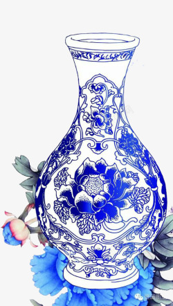 蓝色花纹中国风花瓶素材
