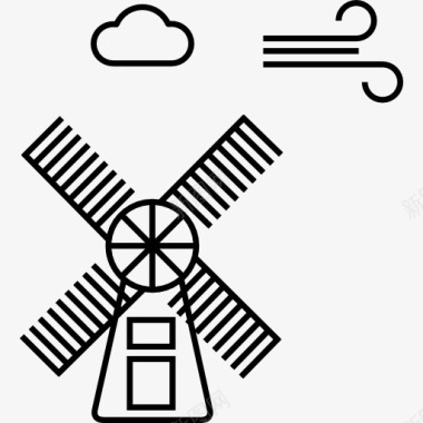 矢量风车风车的风和云图标图标