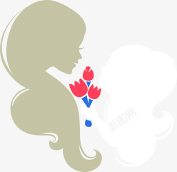 孕妇人物剪影花朵母亲节素材