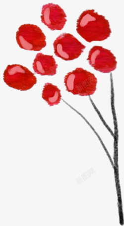 手绘水墨红色玫瑰花素材