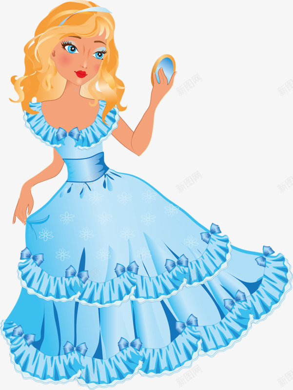穿蓝裙子照镜子的公主png免抠素材_88icon https://88icon.com 公主 照镜子 美丽 蓝色裙子