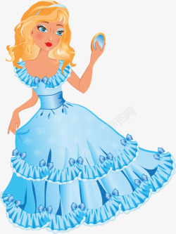 穿蓝裙子照镜子的公主素材