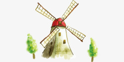 可爱卡通手绘风车小房子素材