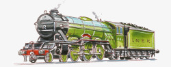 彩铅手绘蒸汽式运输火车素材