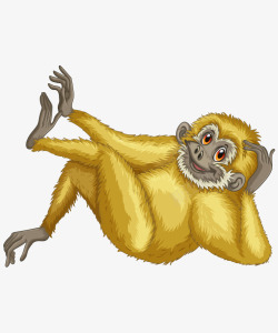 卡通手绘躺着猴子玩耍素材