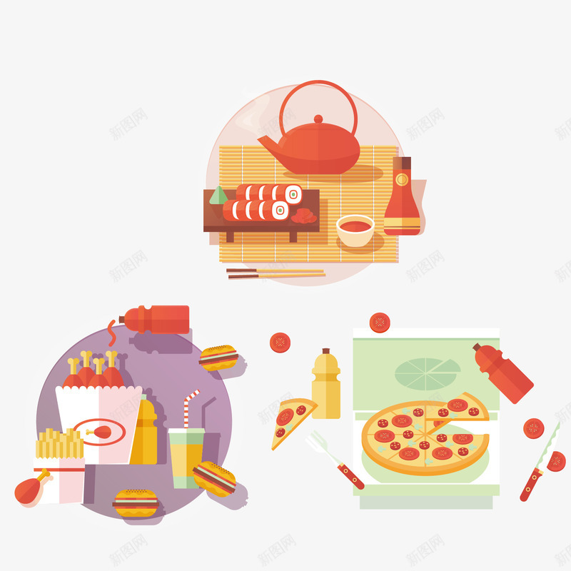 美味食物餐饮矢量图ai免抠素材_88icon https://88icon.com 可乐 快餐食品 披萨 炸鸡 薯条 食物 餐饮 矢量图