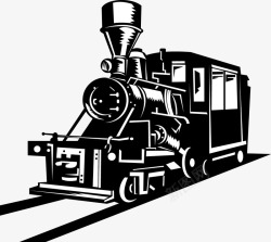 黑白复古装饰插图老式蒸汽火车素材