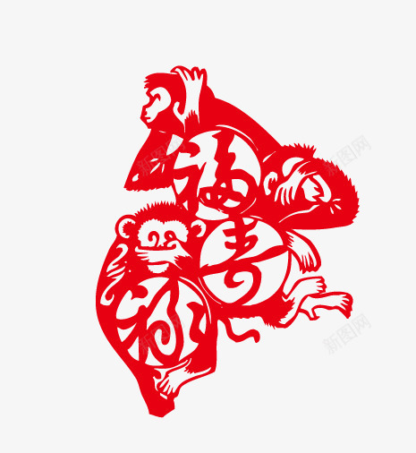 红色福禄寿猴子png免抠素材_88icon https://88icon.com PNG图形 中国风 剪纸 寿 猴子 禄 福 福禄喜 红色 装饰