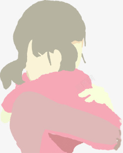 手绘拥抱女孩母亲母亲节素材