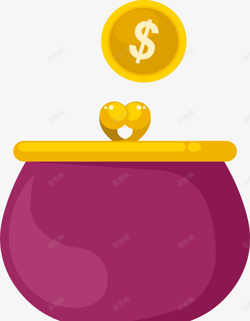 卡通枚红色零钱包png免抠素材_88icon https://88icon.com 攒钱 玫红钱包 矢量png 节约用钱 钱包 零钱包