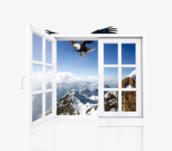 窗户窗外雪山老鹰素材