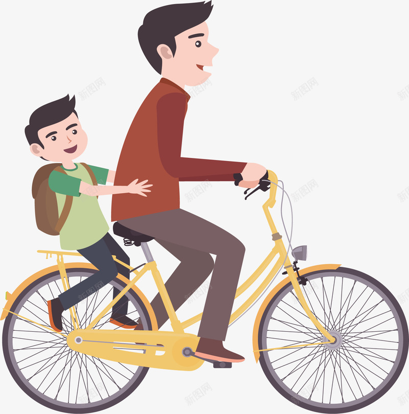 骑自行车的父子俩矢量图ai免抠素材_88icon https://88icon.com 父亲节 父亲节父子 父子 父子俩 矢量png 骑车的父子 矢量图