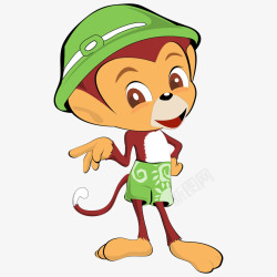 卡通戴绿帽子的动物可爱小猴子素材