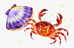 水彩螃蟹与扇贝图手绘素材