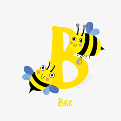 黄色卡通蜜蜂字母B矢量图素材