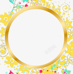 金黄色PPT圆形花边边框素材