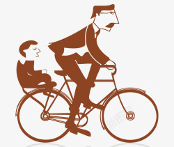 父子骑自行车卡通父亲节父子骑自行车剪影高清图片