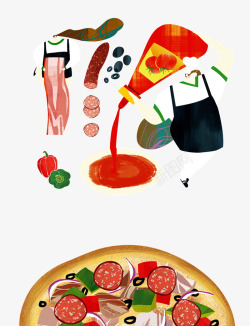拉通卡通培根披萨制作高清图片